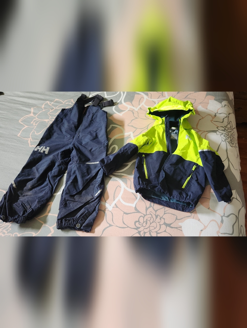Helly Hansen Yellow and Navy Kids Waterproof Jacket & Bib Pants Foul Weather